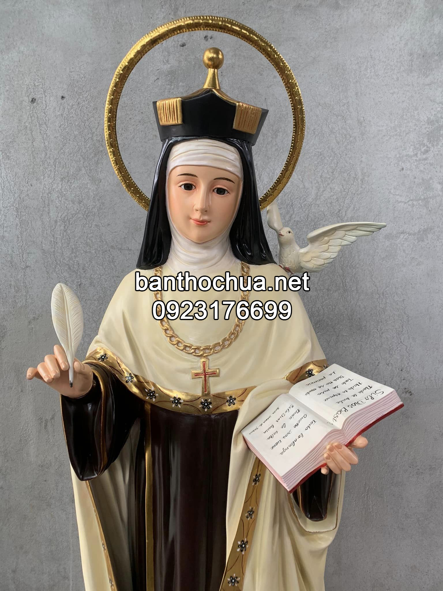 Tượng Mẹ Teresa Avila Cao 120cm Bằng Gỗ Phấn Màu (4)