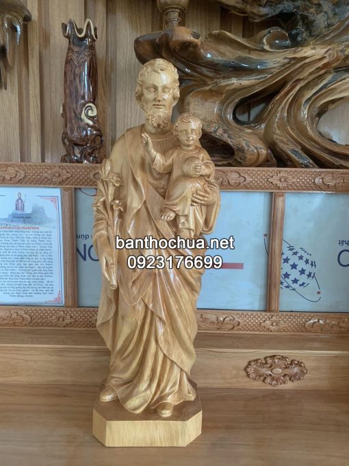 Tượng Thánh Giuse, Đức Mẹ Ban ơn, Chúa Chịu Nạn Cao 70cm Bằng Gỗ Pơ Mu (1)