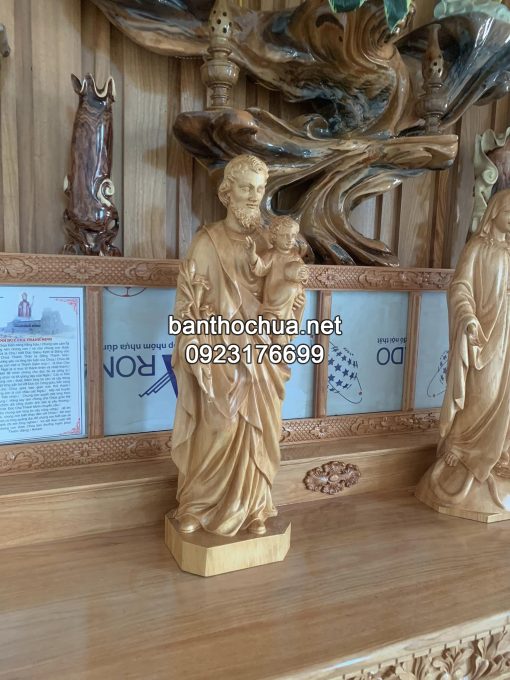 Tượng Thánh Giuse, Đức Mẹ Ban ơn, Chúa Chịu Nạn Cao 70cm Bằng Gỗ Pơ Mu (2)