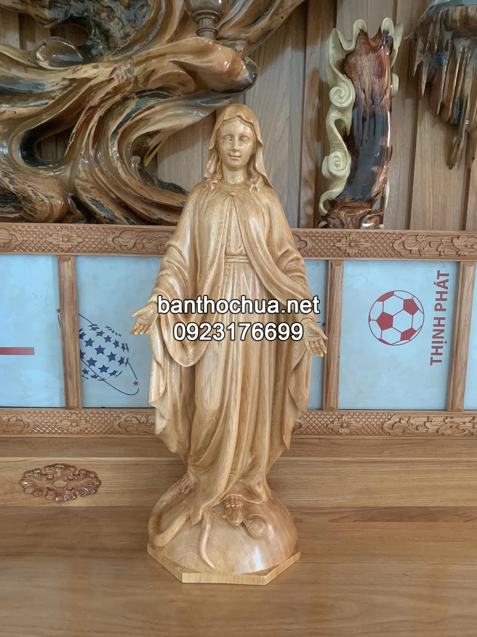 Tượng Thánh Giuse, Đức Mẹ Ban ơn, Chúa Chịu Nạn Cao 70cm Bằng Gỗ Pơ Mu (3)