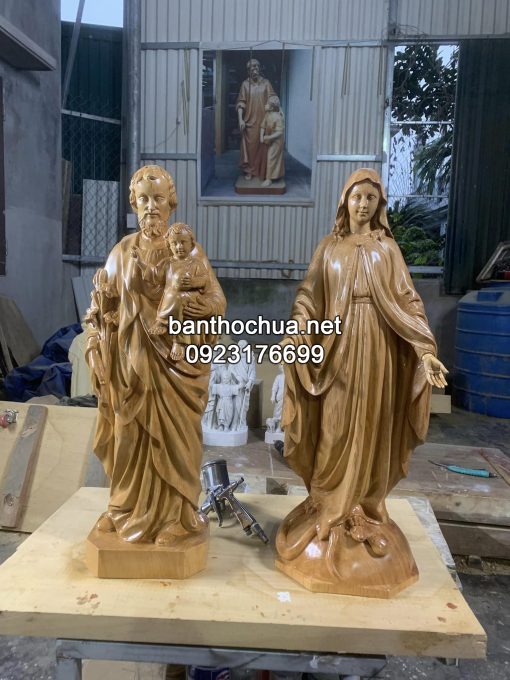 Tượng Thánh Giuse, Đức Mẹ Ban ơn, Chúa Chịu Nạn Cao 70cm Bằng Gỗ Pơ Mu (5)